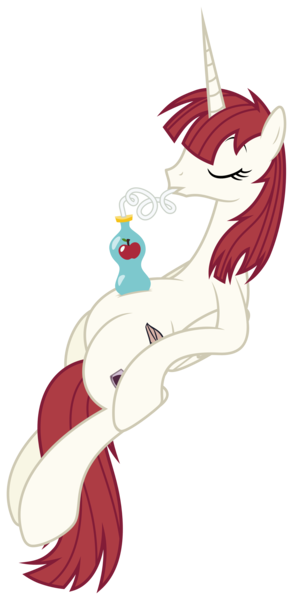 Size: 2435x4985 | Tagged: safe, artist:zutheskunk traces, derpibooru import, oc, oc:fausticorn, unofficial characters only, alicorn, pony, alicorn oc, apple juice, bendy straw, drinking, drinking straw, eyes closed, female, juice, lauren faust, mare, simple background, sitting, solo, transparent background, vector, vector trace