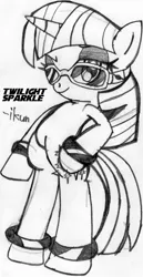 Size: 564x1090 | Tagged: artist:ikuntyphoon, derpibooru import, female, monochrome, safe, semi-anthro, sunglasses, twilight sparkle