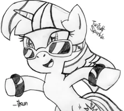 Size: 900x810 | Tagged: safe, artist:ikuntyphoon, derpibooru import, twilight sparkle, pony, unicorn, female, mare, monochrome, solo, sunglasses