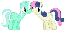 Size: 4983x2436 | Tagged: safe, artist:zutheskunk traces, derpibooru import, bon bon, lyra heartstrings, sweetie drops, earth pony, pony, unicorn, adorabon, cheek to cheek, cute, female, lesbian, lyrabetes, lyrabon, mare, nuzzling, shipping, simple background, smiling, squishy, transparent background, vector, vector trace