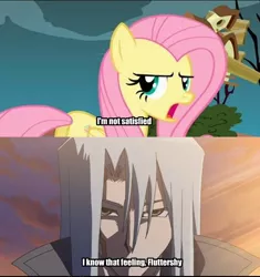 Size: 500x532 | Tagged: safe, derpibooru import, edit, edited screencap, screencap, fluttershy, human, pegasus, pony, crossover, female, frown, glare, image macro, kalin kessler, kiryu, lidded eyes, looking back, male, mare, meme, open mouth, text, yu-gi-oh!, yu-gi-oh! 5d's