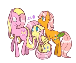Size: 600x500 | Tagged: safe, artist:wolfytails, derpibooru import, fluttershy, fluttershy (g3), posey, earth pony, pegasus, pony, female, floppy ears, g1, g1 to g4, g3, g3 to g4, generation leap, mare, no pupils, simple background, sitting, transparent background