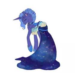 Size: 650x636 | Tagged: safe, artist:noel, derpibooru import, princess luna, alicorn, pony, alternate hairstyle, clothes, dress, female, gala dress, horn jewelry, jewelry, looking back, mare, rear view, simple background, solo, white background