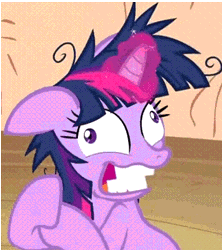 Size: 350x395 | Tagged: safe, derpibooru import, edit, edited screencap, screencap, twilight sparkle, pony, unicorn, lesson zero, animated, code lyoko, cropped, female, gif, glowing horn, horn, mare, nightmare fuel, possessed, solo, this will end in death, twilight snapple, unicorn twilight, wingding eyes, xana