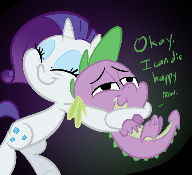 Size: 770x700 | Tagged: safe, artist:tess, derpibooru import, rarity, spike, dragon, pony, unicorn, colored, female, hug, hug from behind, male, mare, shipping, smiling, sparity, spikelove, straight