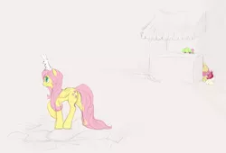 Size: 1280x870 | Tagged: safe, artist:noel, derpibooru import, angel bunny, daisy, flower wishes, fluttershy, lily, lily valley, roseluck, earth pony, pegasus, pony, rabbit, female, flower trio, hiding, mare, peeking, standing on head, walking