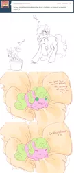 Size: 642x1484 | Tagged: safe, artist:noel, derpibooru import, daisy, flower wishes, roseluck, earth pony, pony, ask the flower girls, ask, blob, chubbie, comic, duo, duo female, female, mameshiba, mare, no pupils