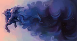 Size: 1907x1022 | Tagged: safe, artist:noel, derpibooru import, princess luna, alicorn, pony, ethereal mane, female, flying, mare, missing accessory, paint the sky with stars, smiling, solo