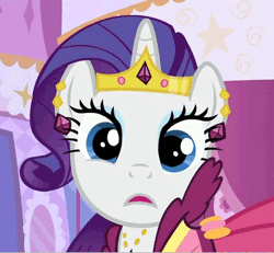 Size: 391x361 | Tagged: safe, derpibooru import, screencap, rarity, pony, unicorn, suited for success, animated, clothes, dress, female, gala dress, gif, jewelry, mare, solo, tiara, twitch