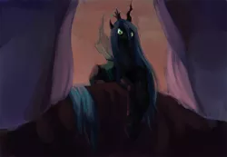 Size: 1158x800 | Tagged: source needed, safe, artist:noel, derpibooru import, queen chrysalis, changeling, changeling queen, backlighting, female, image, looking at you, png, prone, solo, wip
