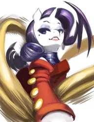 Size: 649x843 | Tagged: safe, artist:discotecnia ottanta, derpibooru import, rarity, pony, unicorn, beauty mark, clothes, cosplay, female, lipstick, mare, mole, perspective, rose (street fighter), solo, street fighter