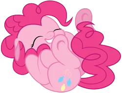 Size: 6300x4800 | Tagged: safe, artist:atmospark, derpibooru import, pinkie pie, earth pony, pony, absurd resolution, cheek fluff, curled up, cute, diapinkes, eyes closed, female, floppy ears, hnnng, mare, on back, ponk, simple background, smiling, solo, transparent background, underhoof, vector, weapons-grade cute