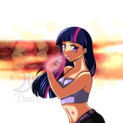 Size: 900x900 | Tagged: abstract background, artist:turtlesea, belly button, derpibooru import, female, human, humanized, midriff, safe, solo, twilight sparkle