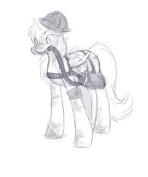 Size: 479x573 | Tagged: safe, artist:noel, derpibooru import, derpy hooves, pegasus, pony, female, fire extinguisher, firefighter, firefighter derpy hooves, firefighter helmet, grayscale, helmet, mare, monochrome, mouth hold, no pupils, solo