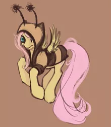 Size: 541x616 | Tagged: safe, artist:noel, derpibooru import, fluttershy, bee, pegasus, pony, animal costume, bee costume, brown background, clothes, costume, female, flutterbee, mare, simple background, solo