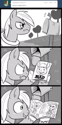 Size: 700x1400 | Tagged: safe, artist:madmax, derpibooru import, big macintosh, ponified, earth pony, pony, alfred e. neuman, comic, grumpy, mad (tv series), mad magazine, mailbox, male, maplejack, monochrome, solo, stallion