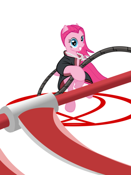 Size: 6000x8000 | Tagged: safe, artist:randomlywhimsical, derpibooru import, pinkie pie, earth pony, pony, absurd resolution, bipedal, clothes, female, grin, hidan, jewelry, kusarigama, mare, naruto, necklace, pinkamena diane pie, simple background, smiling, solo, transparent background, weapon