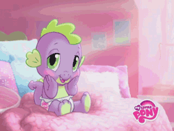Size: 640x480 | Tagged: safe, derpibooru import, screencap, spike, dragon, animated, baby, baby dragon, baby spike, cute, diaper, g3.5, g4, gif, male, sitting, solo, spikabetes
