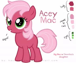 Size: 1086x900 | Tagged: safe, artist:hasana-chan, derpibooru import, oc, oc:acey mac, unofficial characters only, earth pony, pony, blank flank, female, filly, offspring, parent:big macintosh, parent:cheerilee, parents:cheerimac, reference sheet, simple background, solo, white background