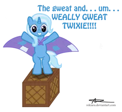 Size: 1251x1150 | Tagged: safe, artist:rekiara, derpibooru import, trixie, pony, unicorn, bipedal, cape, clothes, filly, foal, patchwork, smiling, solo, trixie's cape, vector, younger