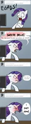 Size: 1163x4651 | Tagged: safe, artist:lemondevil, derpibooru import, rarity, pony, unicorn, angry, ask, biporarity, blushing, clothes, computer, female, floppy ears, implied sweetie belle, mare, sandals, socks, socks with sandals, solo