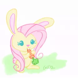 Size: 640x640 | Tagged: 2012, artist:giantmosquito, bunnified, carrot, cute, derpibooru import, female, fluttershy, rabbit, safe, solo, species swap