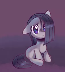 Size: 564x624 | Tagged: safe, artist:pekou, derpibooru import, marble pie, earth pony, pony, cute, female, frown, gradient background, marblebetes, mare, sitting, solo
