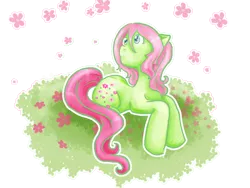 Size: 800x600 | Tagged: safe, artist:cloverminto, derpibooru import, earth pony, pony, female, flower flash, g3, mare, prone, solo