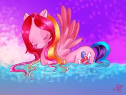 Size: 800x600 | Tagged: safe, artist:cloverminto, derpibooru import, twilight pink, pegasus, pony, eyes closed, female, g3, mare, solo, spread wings, water, wings