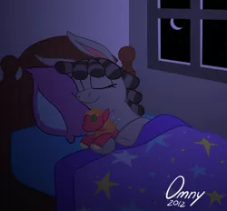 Size: 800x741 | Tagged: safe, artist:omny87, derpibooru import, big macintosh, smarty pants, ponified, earth pony, pony, bed, doll, female, male, mare, night, role reversal, sleeping, stallion
