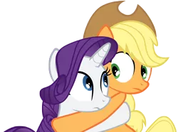 Size: 5000x3727 | Tagged: safe, artist:xgsymarley, derpibooru import, applejack, rarity, earth pony, pony, unicorn, look before you sleep, absurd resolution, confused, duo, female, hug, looking at each other, mare, shipping fuel, simple background, transparent background, vector