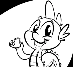 Size: 770x700 | Tagged: artist:tess, dead source, derpibooru import, dragon, looking at you, male, monochrome, safe, smiling, solo, spike
