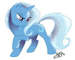 Size: 922x741 | Tagged: dead source, safe, artist:probablyfakeblonde, derpibooru import, trixie, pony, unicorn, 10, female, looking away, looking back, mare, photoshop, raised eyebrow, raised hoof, signature, simple background, smiling, smirk, solo, transparent background