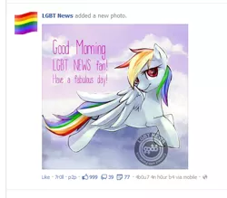 Size: 497x436 | Tagged: artist needed, safe, derpibooru import, rainbow dash, pegasus, pony, facebook, female, gay pride flag, it begins, lesbian, lgbt, mare, pride, prone, solo