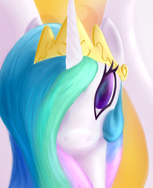 Size: 1615x1984 | Tagged: safe, artist:zenaku9000, derpibooru import, princess celestia, alicorn, pony, female, hair over one eye, looking at you, mare, solo