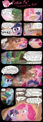 Size: 900x2542 | Tagged: safe, artist:obsequiosity, derpibooru import, pinkie pie, rainbow dash, spike, twilight sparkle, dragon, earth pony, pegasus, pony, unicorn, fanfic:cupcakes, allergies, book, comic, cookie, epipen, faint, female, first aid kit, food, golden oaks library, jam, library, male, mare, medkit, peanut butter