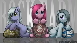 Size: 1920x1080 | Tagged: safe, artist:saturnspace, derpibooru import, limestone pie, marble pie, pinkie pie, earth pony, pony, cute, cuteamena, family, female, filly, incorrect leg anatomy, looking at you, photoshop, pie sisters, pie twins, pinkamena diane pie, siblings, sisters, stone, trio, twins, wallpaper