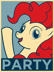 Size: 1136x1512 | Tagged: dead source, safe, artist:equestria-election, derpibooru import, pinkie pie, earth pony, pony, female, hope poster, mare, party, propaganda, solo, waving