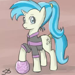 Size: 900x900 | Tagged: safe, artist:speccysy, derpibooru import, allie way, pony, unicorn, bowling ball, clothes, female, mare, solo, tail wrap