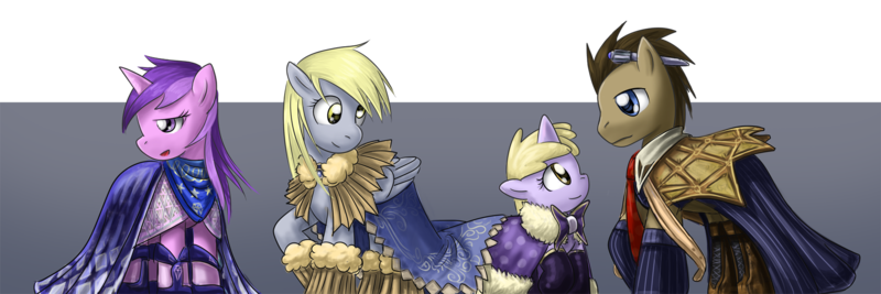 Size: 1800x600 | Tagged: safe, artist:saturnspace, derpibooru import, amethyst star, derpy hooves, dinky hooves, doctor whooves, time turner, earth pony, pegasus, pony, unicorn, cape, clothes, daughter, doctorderpy, family, father, female, filly, male, mare, mother, photoshop, shipping, stallion, straight