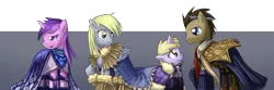 Size: 1800x600 | Tagged: safe, artist:saturnspace, derpibooru import, amethyst star, derpy hooves, dinky hooves, doctor whooves, time turner, earth pony, pegasus, pony, unicorn, cape, clothes, daughter, doctorderpy, family, father, female, filly, male, mare, mother, photoshop, shipping, stallion, straight
