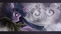 Size: 1920x1080 | Tagged: safe, artist:saturnspace, derpibooru import, clover the clever, twilight sparkle, pony, unicorn, abstract background, clothes, costume, female, mare, photoshop, solo, wallpaper