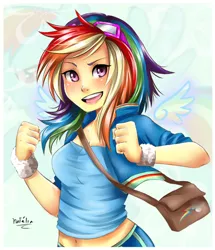 Size: 430x501 | Tagged: artist:nataliadsw, derpibooru import, female, human, humanized, rainbow dash, safe, solo, wristband