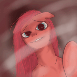 Size: 1024x1024 | Tagged: safe, artist:bitterjitters, derpibooru import, pinkie pie, earth pony, pony, animated, female, floppy ears, gif, grin, looking at you, mare, pinkamena diane pie, smiling, solo