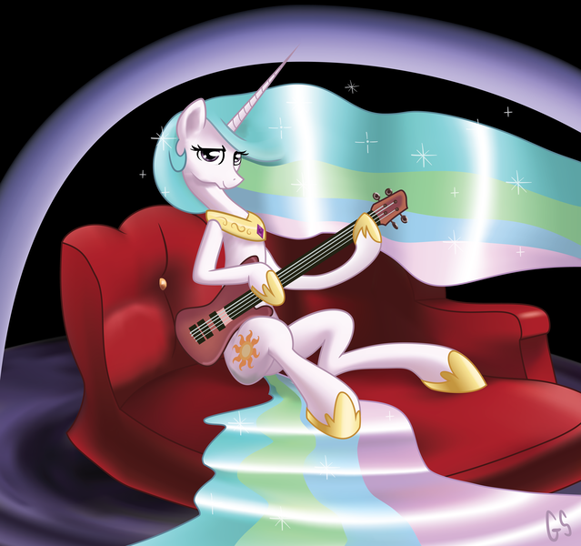 Size: 8333x7821 | Tagged: safe, artist:midwestbrony, derpibooru import, princess celestia, alicorn, pony, absurd resolution, bass guitar, female, guitar, mare, musical instrument, sitting, solo, vector