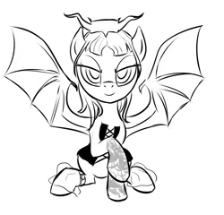 Size: 706x678 | Tagged: artist:rubrony, bat wings, castlevania, clothes, corset, derpibooru import, looking at you, monochrome, ponified, raised hoof, safe, solo, succubus