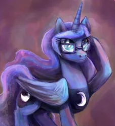 Size: 800x881 | Tagged: safe, artist:buttercupsaiyan, deleted from derpibooru, derpibooru import, princess luna, alicorn, pony, abstract background, female, glasses, mare, solo