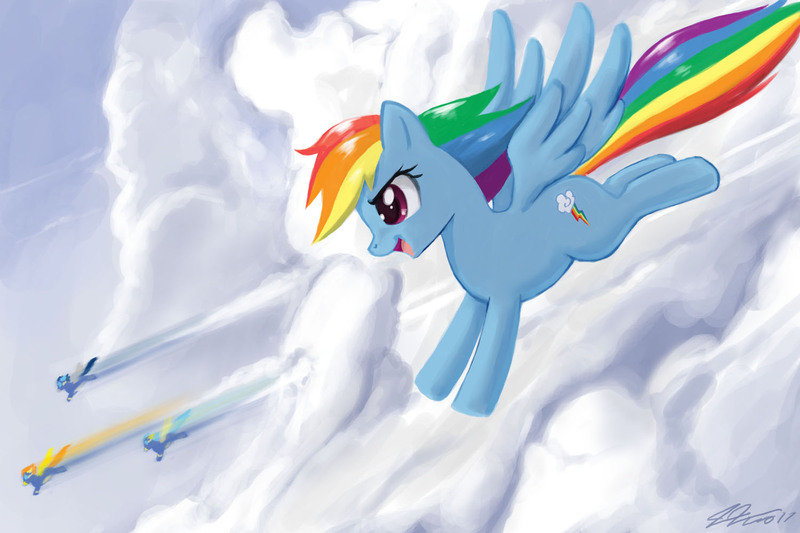 Size: 1500x1000 | Tagged: safe, artist:johnjoseco, derpibooru import, misty fly, rainbow dash, spitfire, pegasus, pony, cloud, female, flying, mare, photoshop, wonderbolts