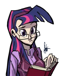 Size: 500x603 | Tagged: artist:theartrix, concept art, derpibooru import, female, glasses, human, humanized, life in ponyville, ponyville documentary, safe, simple background, solo, transparent background, twilight sparkle