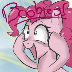 Size: 900x900 | Tagged: safe, artist:speccysy, derpibooru import, pinkie pie, earth pony, pony, abstract background, female, mare, open mouth, reaction image, smiling, solo, wide eyes